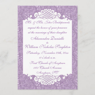 Invitación violeta floral del damasco y de la boda