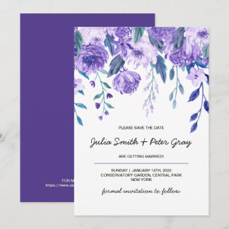 Invitación Violeta Floral Floral Moderna Guarda La Fecha
