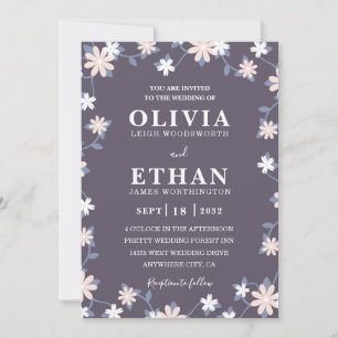 Invitación Violeta Floral Minimalista Gráfica de Flores Silve