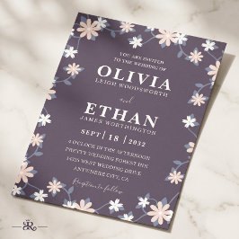 Invitación Violeta Floral Minimalista Gráfica de Flores Silve
