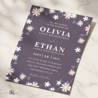 Invitación Violeta Floral Minimalista Gráfica de Flores Silve