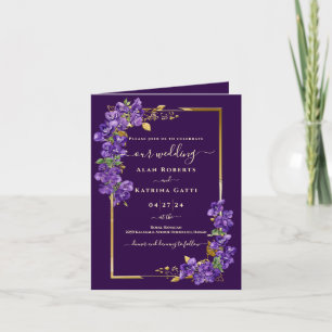 Invitación Violeta Floral Profundo Púrpura Marco Dorado Plega