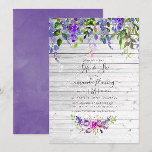 Invitación Violeta floral rústica acuarela para tomar y ver