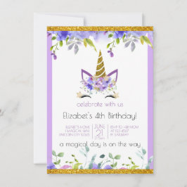 Invitación Violeta fresca | Adored Gold Unicorn Birthday Part
