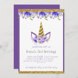 Invitación Violeta fresca | Cumpleaños del chica unicornio