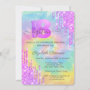 Invitación Violeta Moderno Fresco con Drips de Brillo Tie Dye