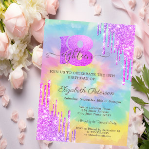 Invitación Violeta Moderno Fresco con Drips de Brillo Tie Dye