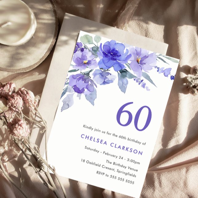 Invitación Violeta Púrpura y Lavender Fiesta de Cumpleaños 60 (Subido por el creador)