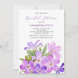 Invitación Violeta Rosa Geranium Floral Bridal Shower