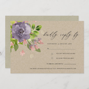INVITACIÓN VIOLETA RÚSTICA KRAFT FLOWER & FOLIAGE MONOGRAM