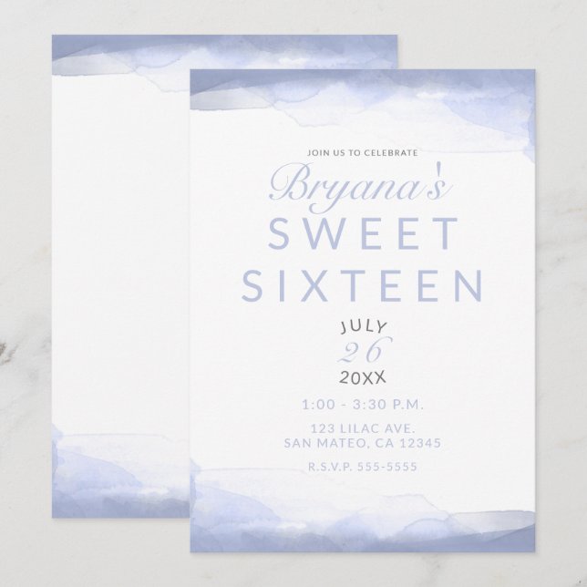 Invitación Violetas Agua Fuerte Moderno Chic Dulces 16 (Anverso / Reverso)