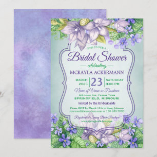 Invitación Violetas de color de agua de nubes de la ducha nup