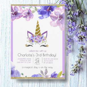 Invitación Violetas frescas Fiesta de cumpleaños morado de