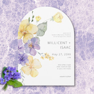 Invitación Violetas modernas de flor de boda púrpura y amaril