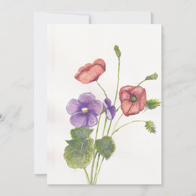 Invitación Violetas y cachorros (Anverso)
