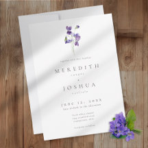 Violets Watercolor Minimalist Elegant Wedding