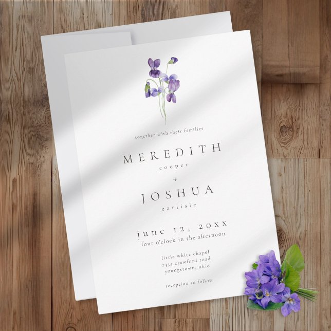 Invitación Violets Watercolor Minimalist Elegant Wedding (Subido por el creador)