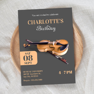 Invitación violín de cumpleaños minimalista moderno