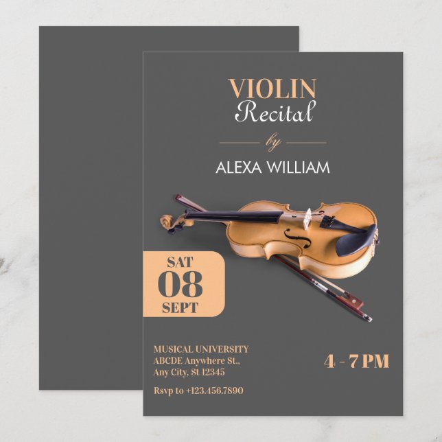 Invitación Violín minimalista moderno (Anverso / Reverso)
