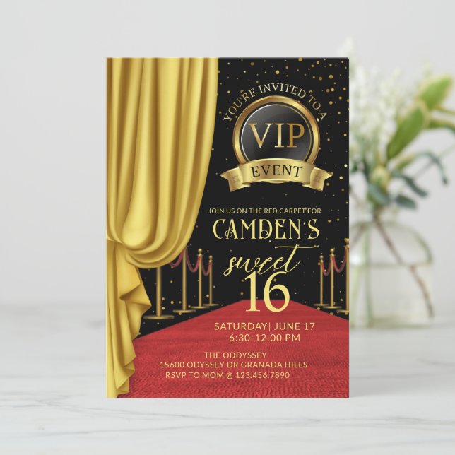 Invitación VIP, Alfombra Roja Cumpleaños, Cumpleaños de Holly (Anverso de pie)