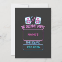 Invitación VIP Birthday Party Neon Squad Personalized Guest N