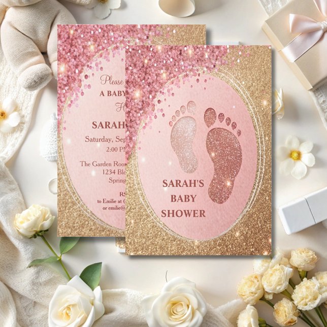 Invitación VIP de los pies Baby Shower de Spark Gold Purpurin (Subido por el creador)