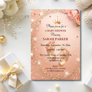Invitación VIP de los pies Baby Shower de Spark Gold Purpurin
