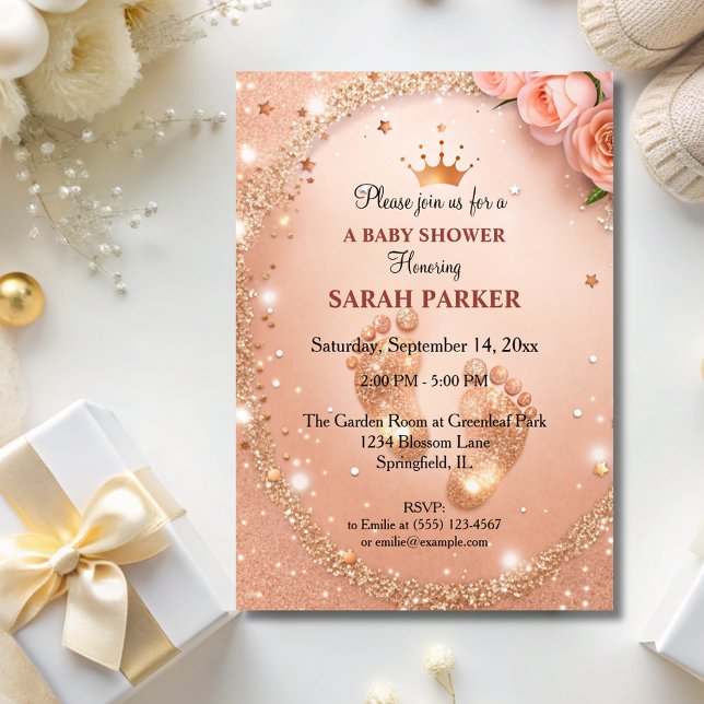 Invitación VIP de los pies Baby Shower de Spark Gold Purpurin (Subido por el creador)