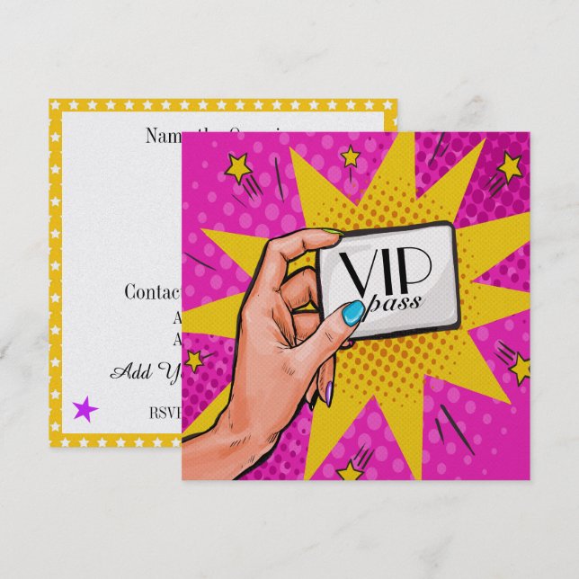 Invitación VIP de Rev 1 Pop Art (Anverso / Reverso)