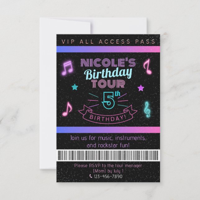 Invitación VIP para fiesta de cumpleaños con tour  (Anverso)
