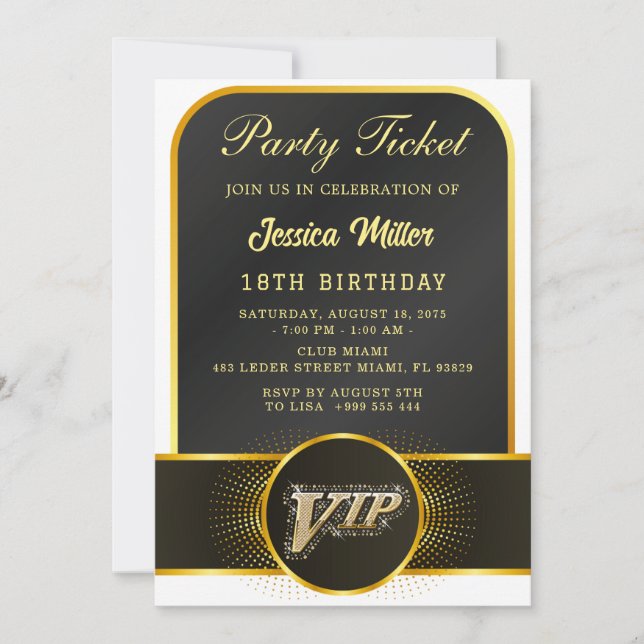 Invitación VIP Party Ticket Birthday Invitation (Anverso)