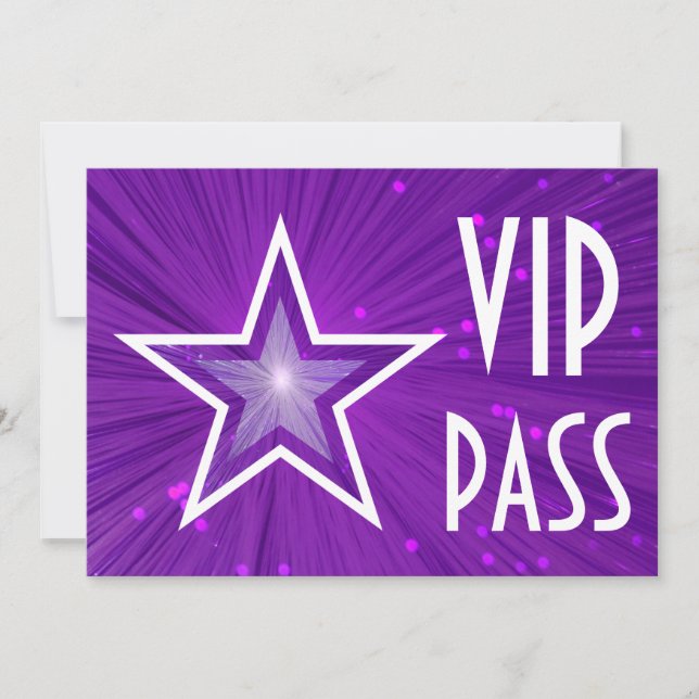 Invitación 'VIP PASS' de estrella morada horizonta (Anverso)