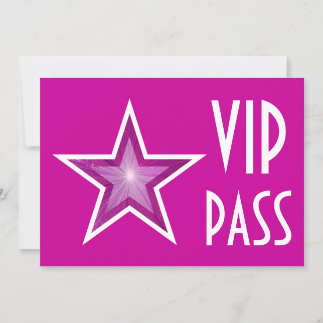 Invitación "VIP PASS" de estrella rosa horizontal (Anverso)