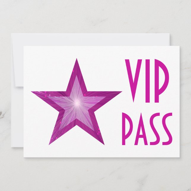 Invitación 'VIP PASS' de estrella rosa horizontal (Anverso)