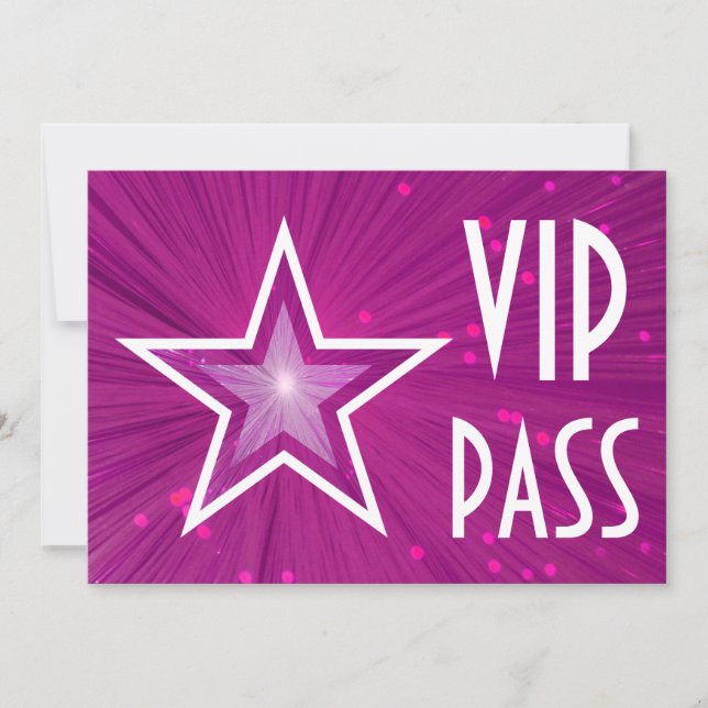 Invitación 'VIP PASS' de estrella rosa horizontal (Anverso)