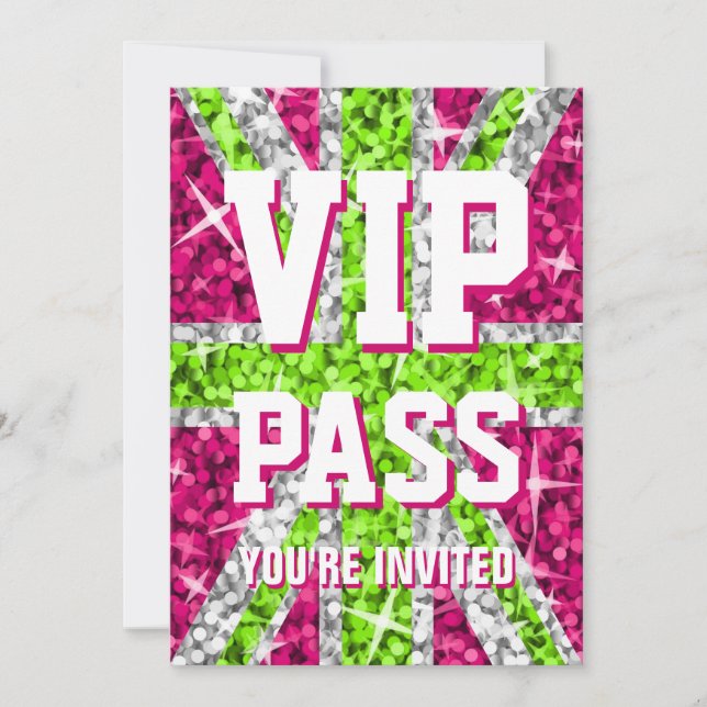 Invitación "VIP PASS" de Glitz UK Lime (Anverso)