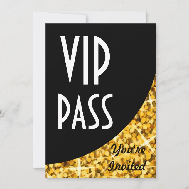 Invitación "VIP Pass" de la curva negra Glitz Gold (Anverso)