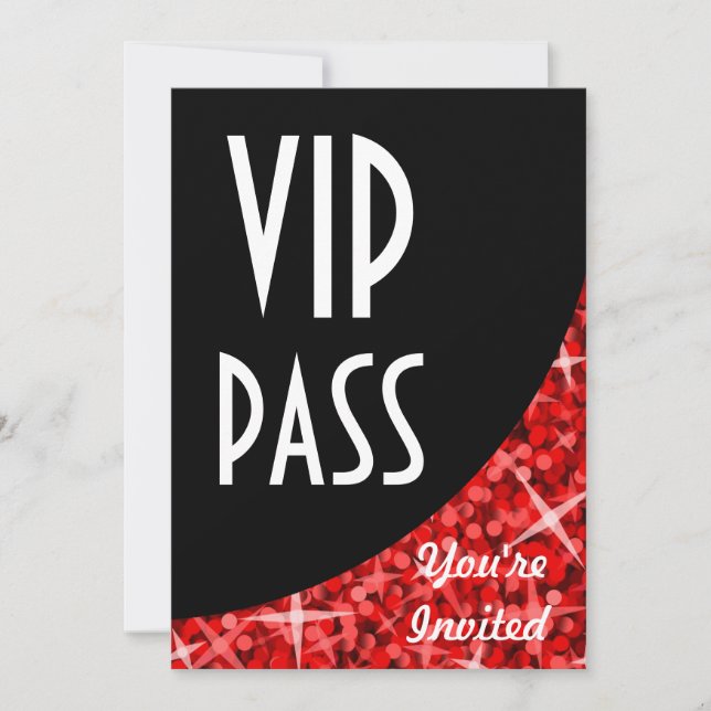 Invitación "VIP Pass" de la curva negra roja Glitz (Anverso)