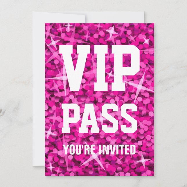 Invitación 'VIP PASS' rosa de Glitz (Anverso)