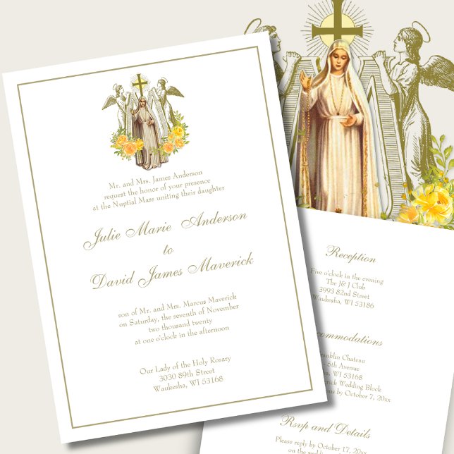 Invitación Virgen Católica María Boda Floral Amarilla (Subido por el creador)