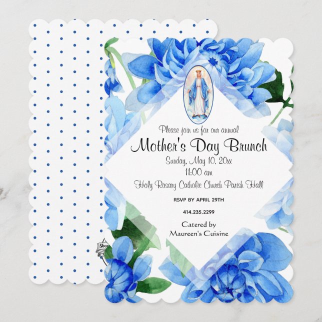 Invitación Virgen Católica María Día de la Madre Brunch Relig (Anverso / Reverso)
