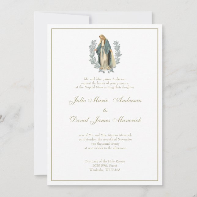 Invitación Virgen Católica María Laurel Boda (Anverso)