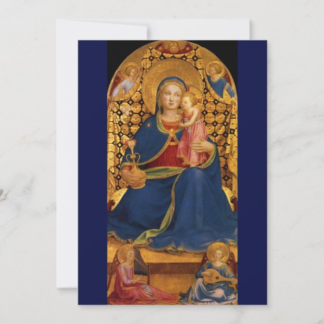 Invitación VIRGEN CON NIÑOS Y ÁNGELES, Oro Azul (Anverso)