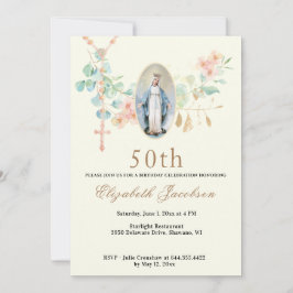 Invitación Virgen de Cumpleaños Religiosa María Escritura Ros