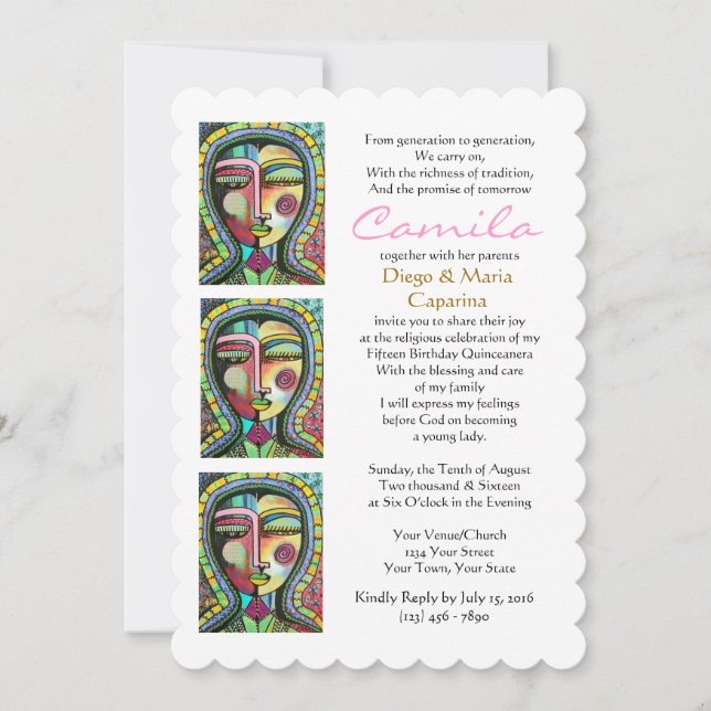 Invitación Virgen Quinceañera de la protección de Guadalupe (Anverso)
