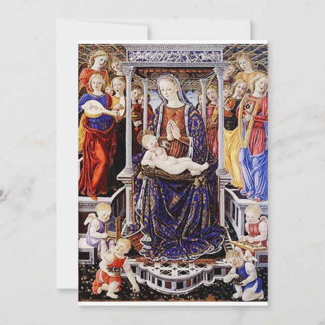 Invitación Virgen y niño al frente con ángel de la producción (Anverso)
