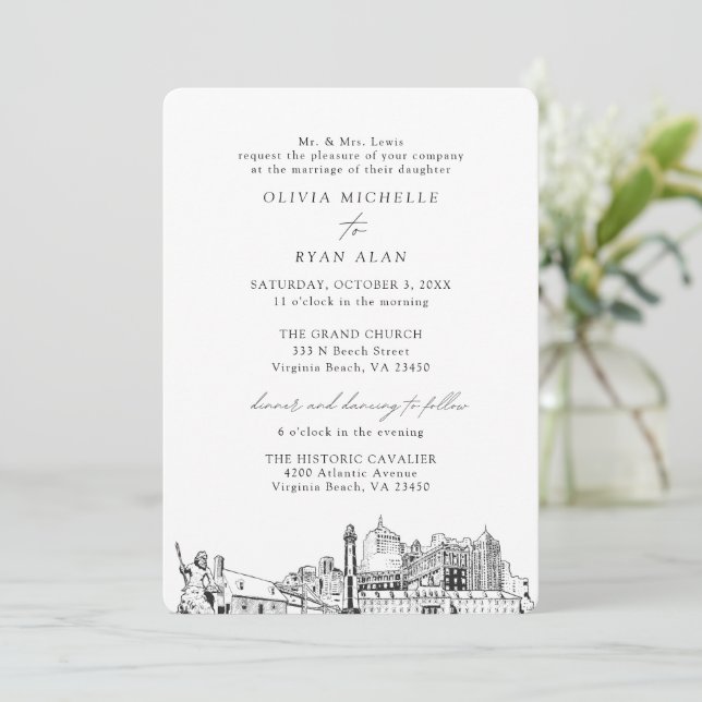 Invitación Virginia Beach Church Boda Dos Lugares (Anverso de pie)