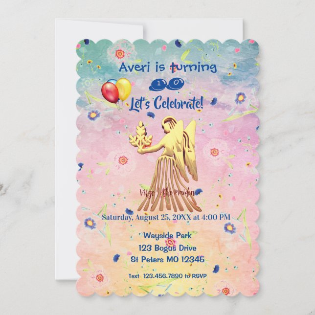 Invitación Virgo (23 de agosto - 22 de septiembre) Cumpleaños (Anverso)