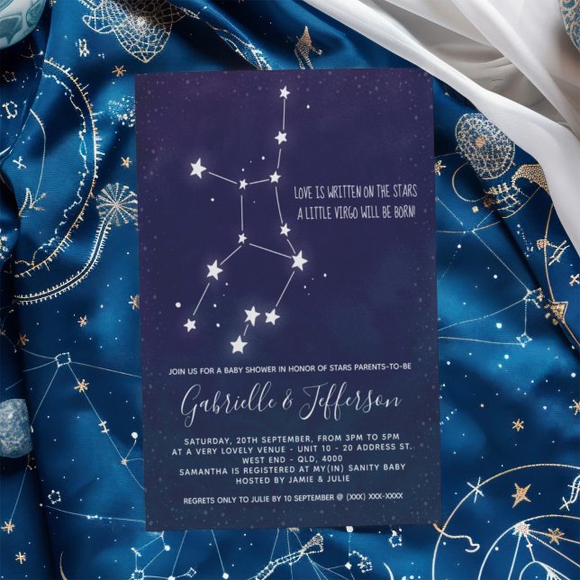 Invitación Virgo Astrología Baby Shower (Celebrate with the star sign your little one will be born under. Nature takes its course.)