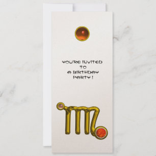 INVITACIÓN VIRGO/GOLD ZODIAC RÓTULO JEWEL PARTIDO DE CUMPLEAÑ